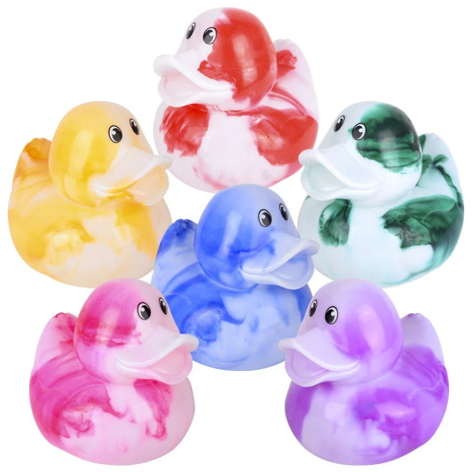 Rubber Duckies 6" Marble Pattern Bulk 48 Pieces Six Colors Yellow Red Green Pink Blue Purple Carnival Prizes Party Favors