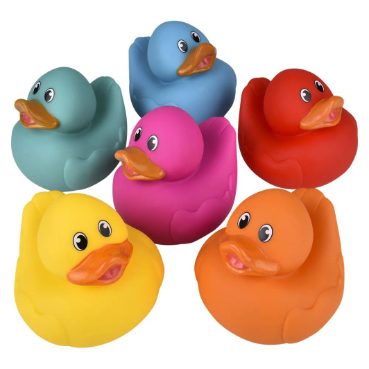 Rubber Duckies 5.5" Collectible Bulk 72 Pieces Six Assorted Colors Red Orange Yellow Teal Blue Fuchsia Carnival Prizes Party Favors