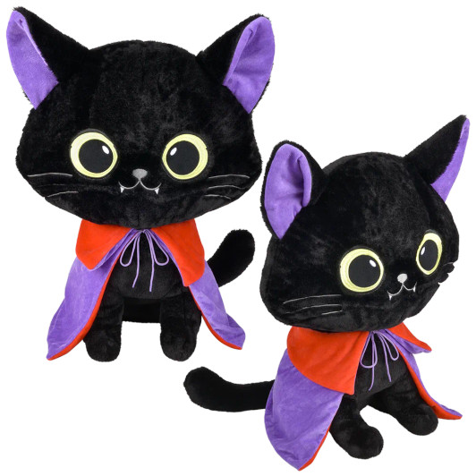 Vampire plush cat with cape 18 inch front and side