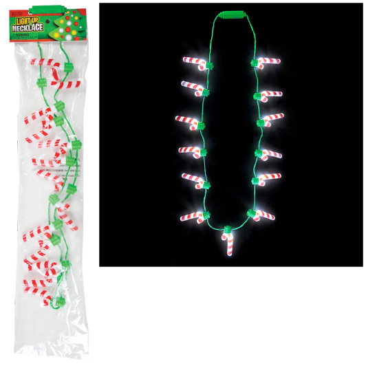 Christmas Light-Up Candy Cane Necklaces Bulk 48 Pieces