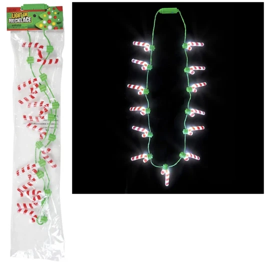 Christmas Light-Up Candy Cane Necklaces Bulk 48 Pieces