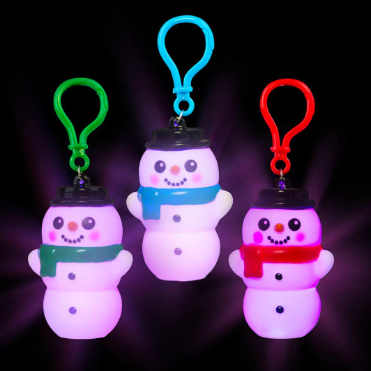 Light-up Snowman clip-on 144-pack assorted (3 inch) left-angle view of snowman clip-on with lights