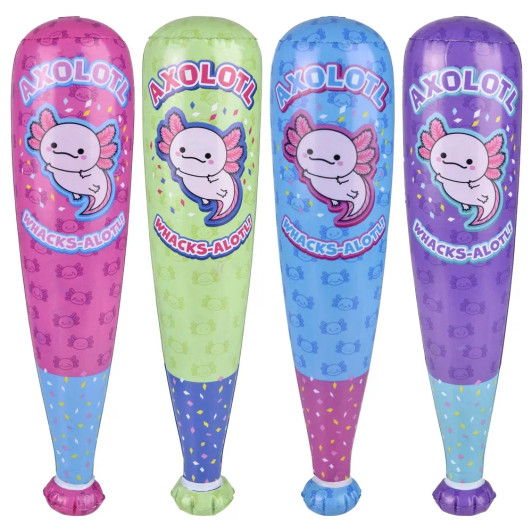 Axolotl mini baseball bat inflate 20" 288 pcs bulk toy gifts 4 assorted colors main.