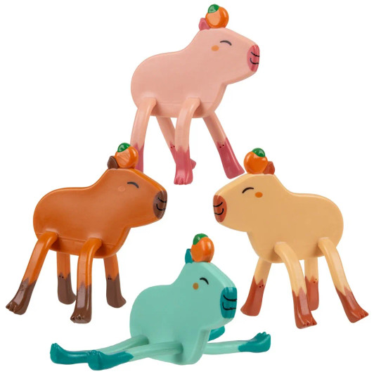 Bendable capybara 3.75" 288 pcs bulk toy gifts 4 assorted colors.