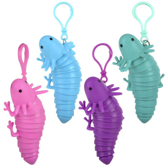 Wiggle sensory axolotl backpack clip 4" 144 pcs bulk toy gifts 4 assorted colors main.