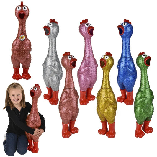 Giant Sparkle Rubber Chicken Toys Bulk 6 Pieces