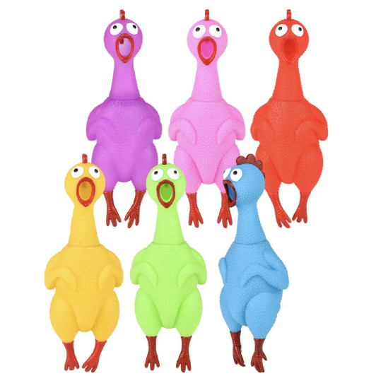 Big rubber chicken collectible 9.5" 72 pcs bulk toy gifts 6 assorted colors main.