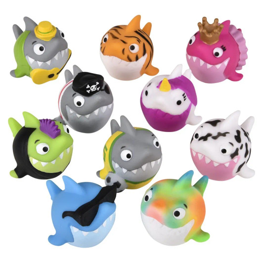 Rubber Shark Toy Character Set – 500 Pieces Bulk, 2”, 10 Assorted Sharks