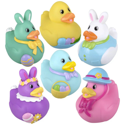 Rubber Duckies Easter Theme – 72 Pieces Bulk, 3.5", 6 Spring Styles