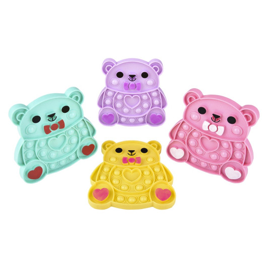 Valentine's glitter bear bubble popper fidget toy bulk 144 pieces 6.25 inch four assorted.