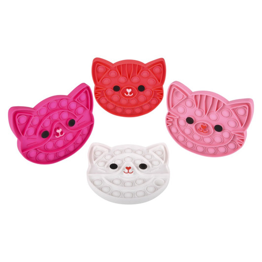 Valentine's cat bubble popper fidget toy bulk 144 pieces 5.5 inch four assorted colors.