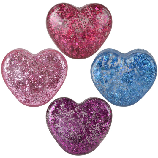 Squeezy sparkle sugar heart fidget toy bulk 72 pieces 2.5 inch 4 colors.