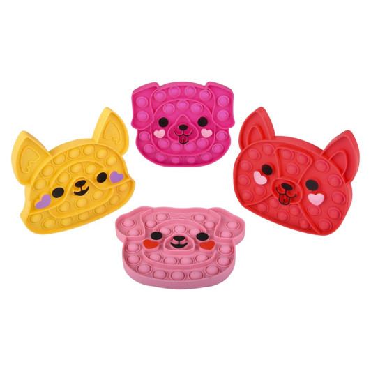 Valentine's dog bubble popper fidget toy bulk 144 pieces 6 inch four assorted styles.