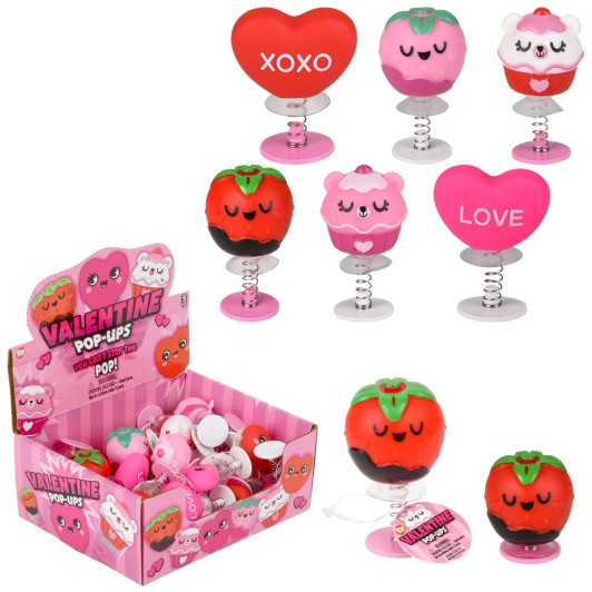 Valentine's Day character pop-up toys bulk 288 pieces 2.75 inch 6 styles.