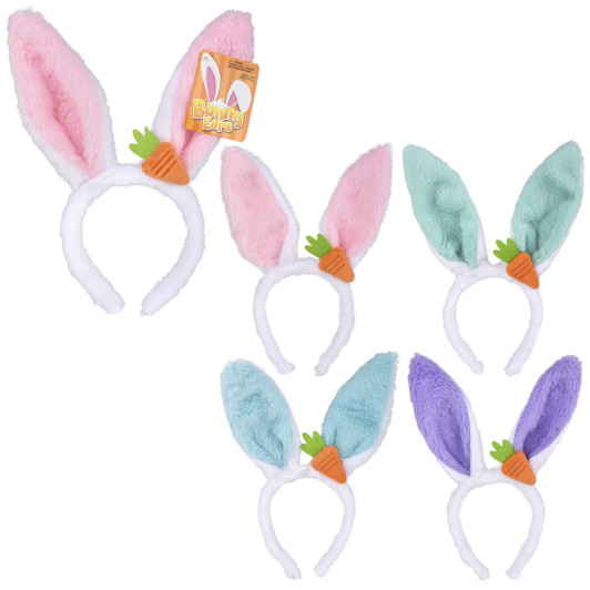 Plush bunny ears with carrot bulk 72 pieces 4 colors.