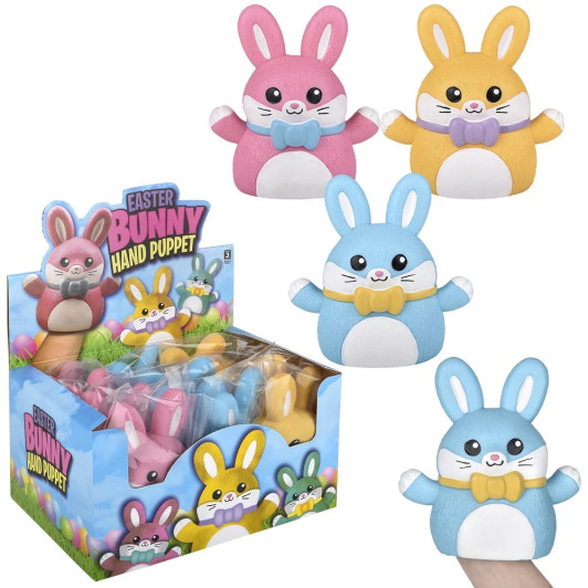 Easter bunny stretchy hand puppet bulk 96 pieces 6 inch 3 colors.