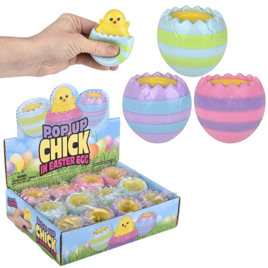 Squeezy pop up hatching chick bulk 144 pieces 3 inch 3 colors.