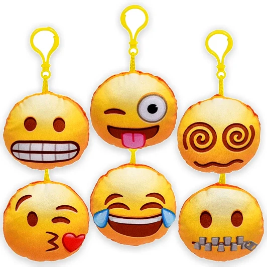 Emoticon Face Backpack Clip Plush Toys Bulk 288 Pieces