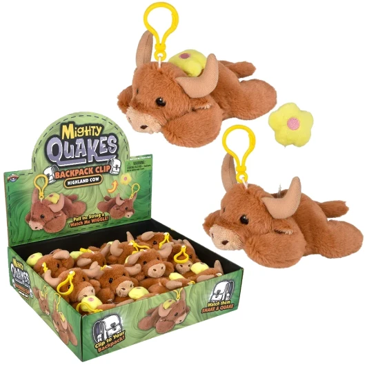 Mighty Quakes Highland Cow Backpack Clip Plush Toys Bulk 144 Pieces
