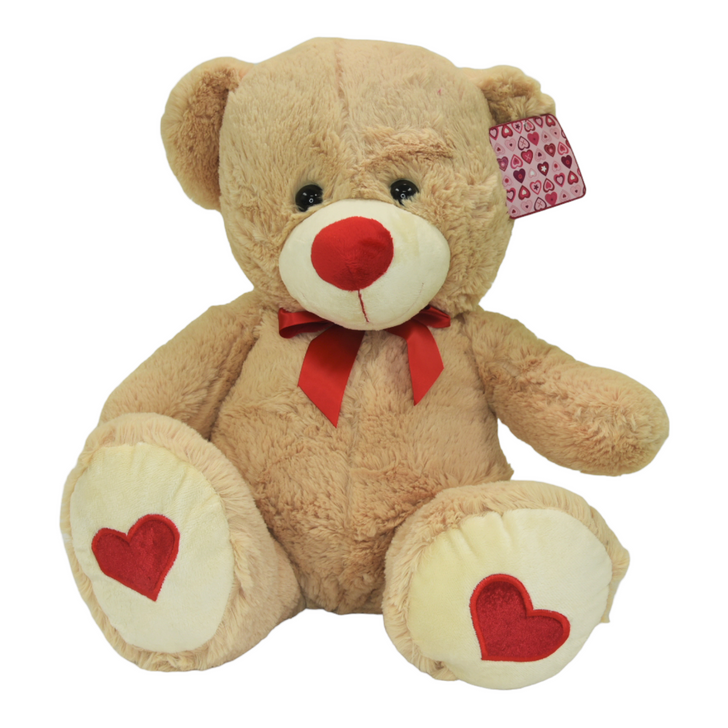 Bear Stuffed Animal Plush Toy Tan with Red Hearts 20 Inch by Kelly Toy Front