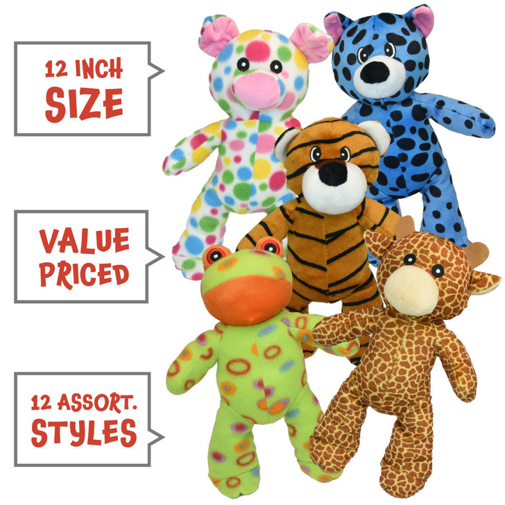12 inch bulk stuffed animals are value priced and come in 12 assorted cute styles
