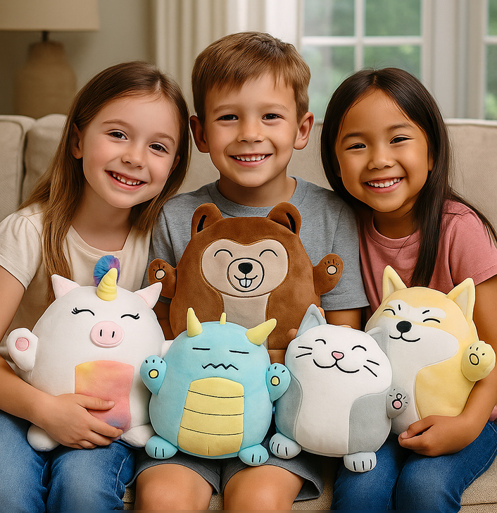 Kids holding Hachibis Kawaii Plush Toy Collection