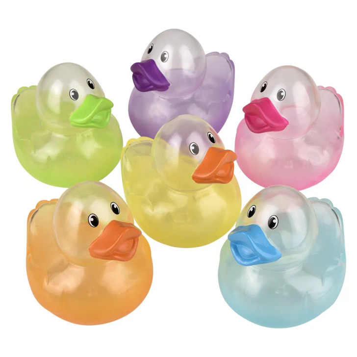 Rubber Duckies 3.75" Translucent Bulk 72 Pieces Six Assorted Colors Yellow Purple Pink Green Orange Blue Party Favor Carnival Bath Toys