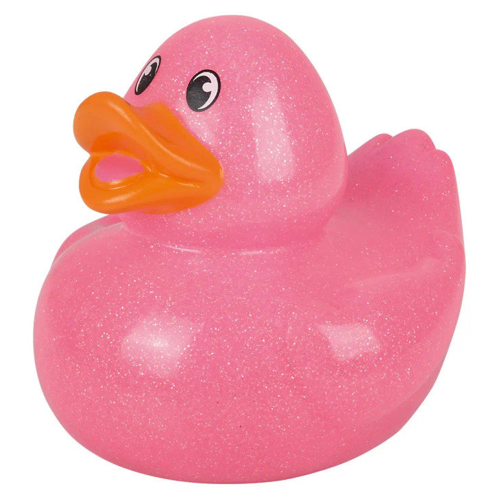 Rubber Duckies 6" Glitter Collectible Bulk 48 Pieces Six Assorted Colors Showing Pink Ducky Left Side Angle Carnival Prizes Party Décor