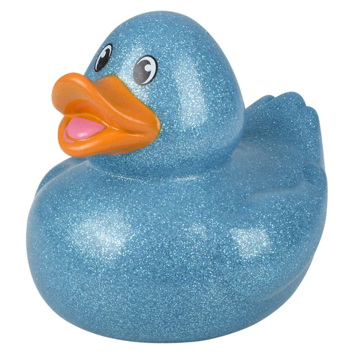 Rubber Duckies 6" Glitter Collectible Bulk 48 Pieces Six Assorted Colors Showing Blue Ducky Left Side Angle Carnival Prizes Party Décor