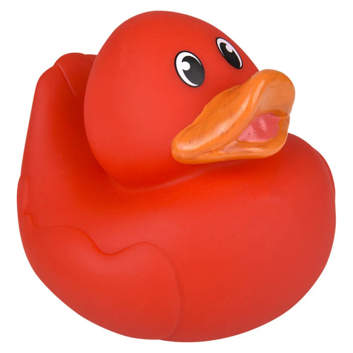 Rubber Duckies 5.5" Collectible Bulk 72 Pieces Six Assorted Colors Showing Red Ducky Right Side Angle Carnival Prizes Party Favors