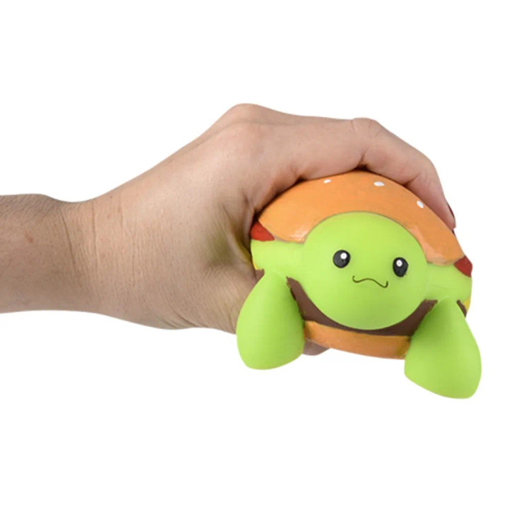 squish toy stretch turtle burgers 4 inch in use