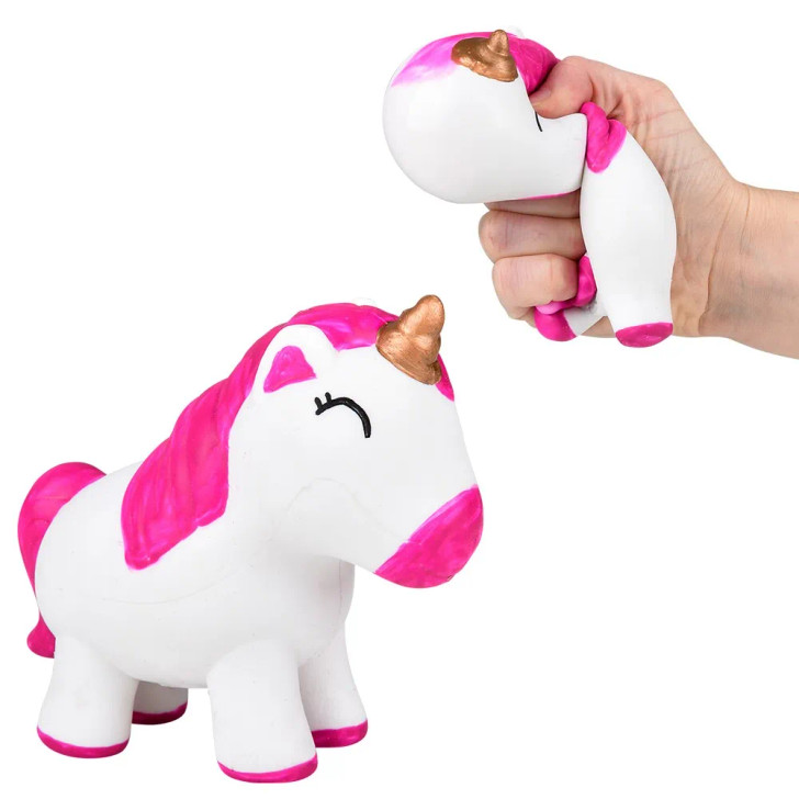 squish toy stretch unicorn 4 inch squished and side