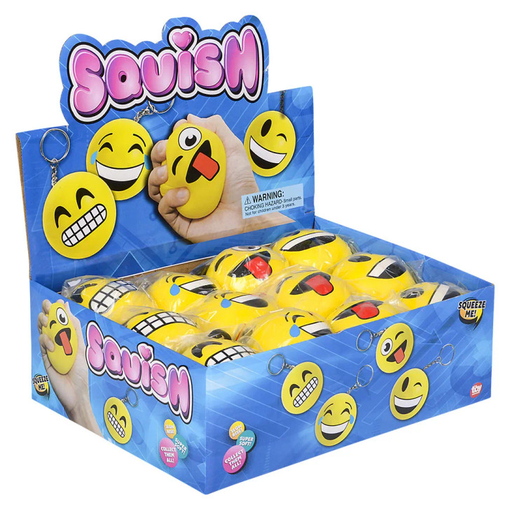 squish toy emoticon backpack clips 2.75 inch 12 piece display 4 styles side