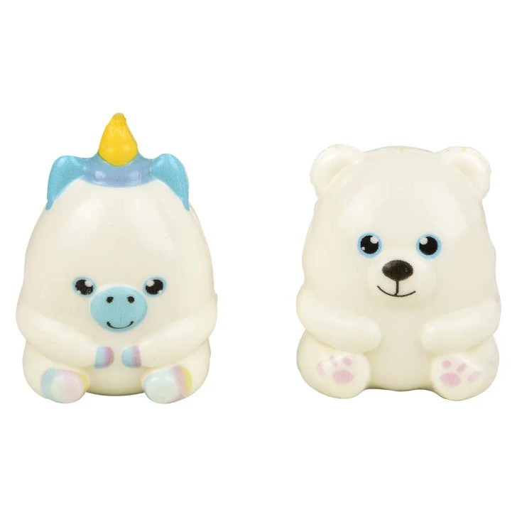 squish toy micro mix 2 inch white blue unicorn and white bear