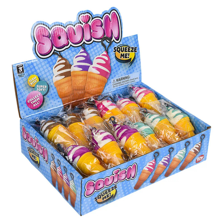 squish toy ice cream backpack clips 4 inch 12 piece display 4 colors side