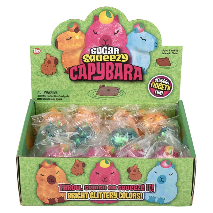 squeeze toy capybaras 2.5 inch 12 piece display 3 colors front