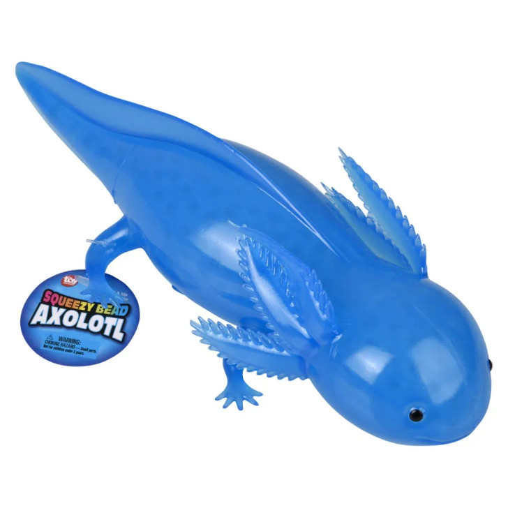 squeeze toy bead axolotls 7.5 inch blue with hang tag side