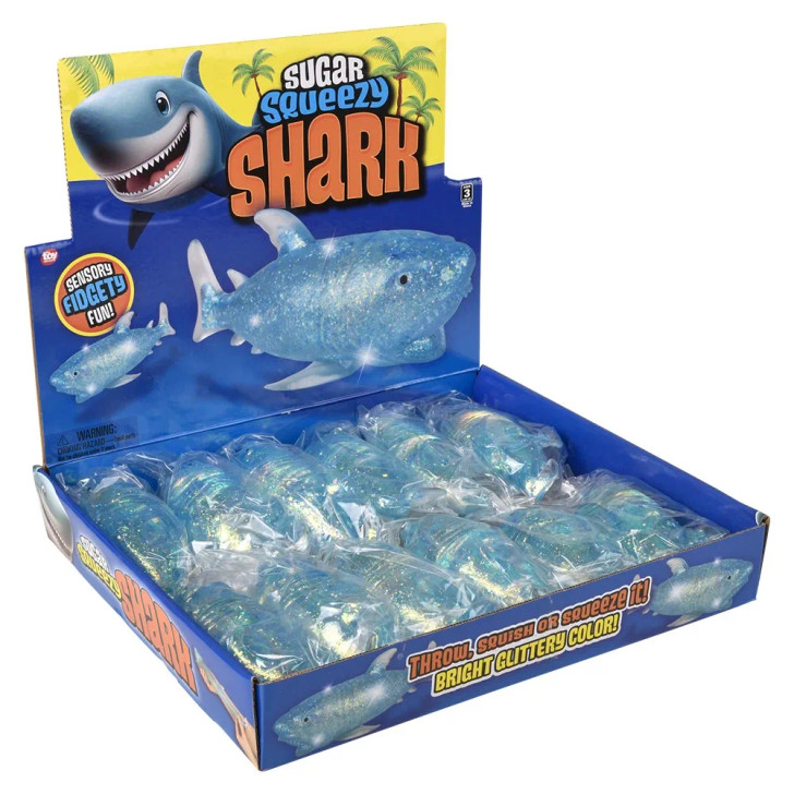 squeeze toy shark 6 inch 12 piece display side