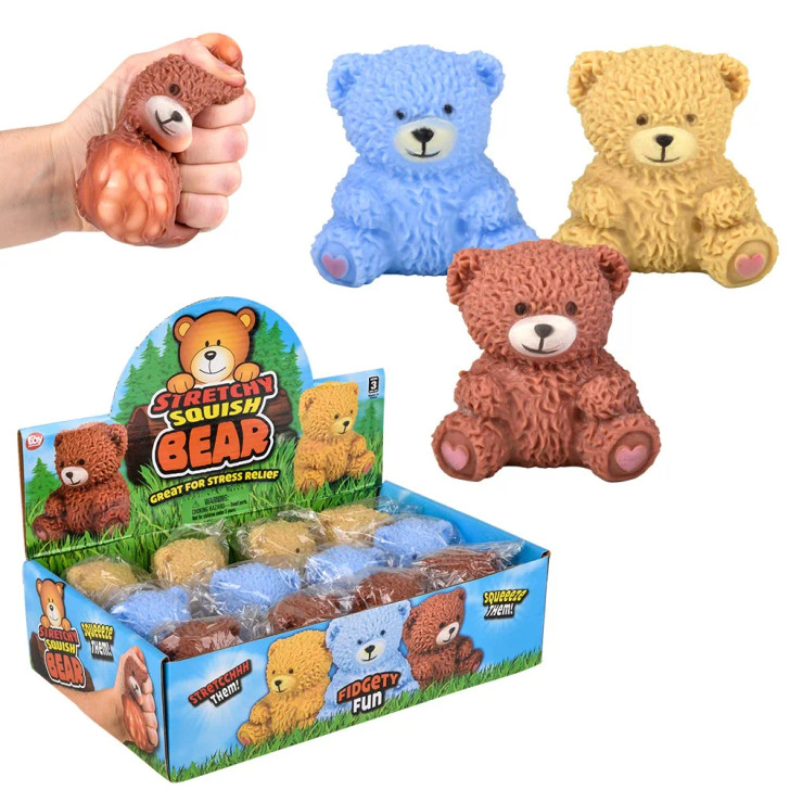 squish toy squeeze teddy bears 2.75 inch 12 piece display 3 colors brown squished