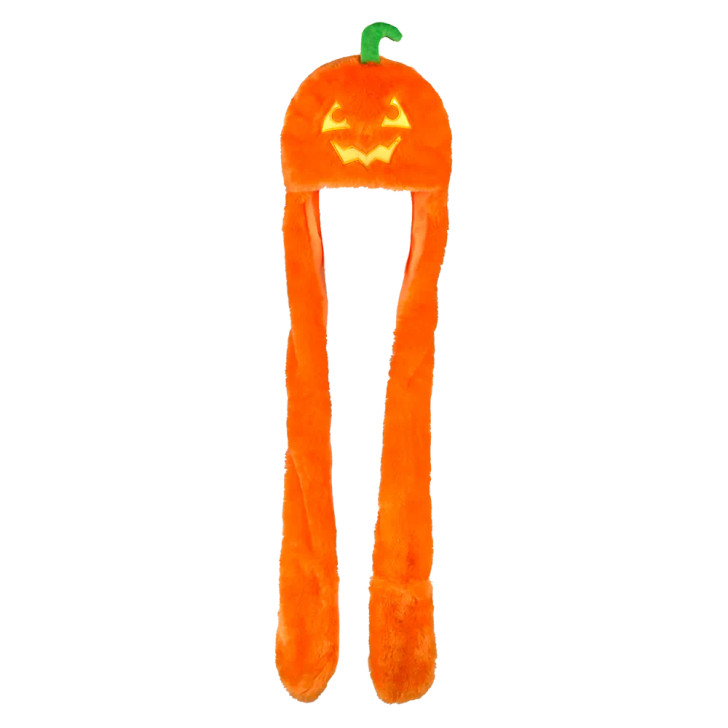 Halloween Light-Up Jack-O-Lantern Plush Hoodie Scarf Hats Wholesale Case of 24