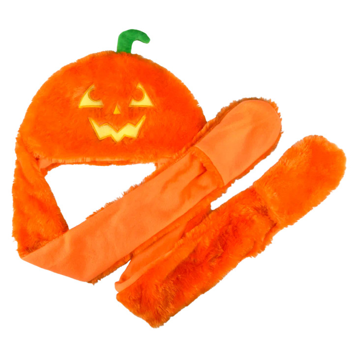 Halloween Light-Up Jack-O-Lantern Plush Hoodie Scarf Hats Bulk Party Favors