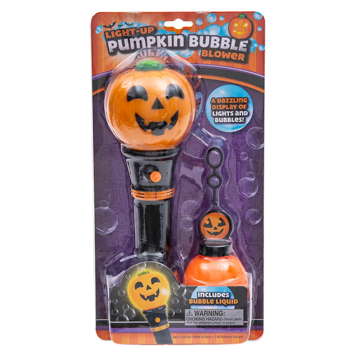 Halloween jack o lantern light up bubble blowers 12 inch package front