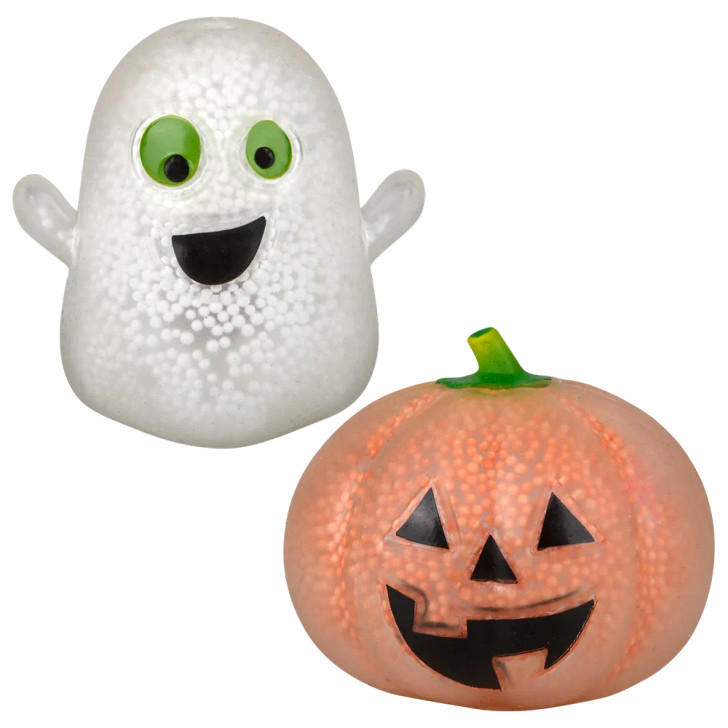 Light-Up Squishy Bead Jack-O-Lantern and Ghost 144 Pieces Bulk, 3 Inch - 2 Styles Assorted, Party Favors, Decor