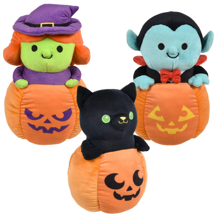 Halloween Popping Pumpkin Plush Toy Mix - 10 Inch - Case of 24 - 3 Styles