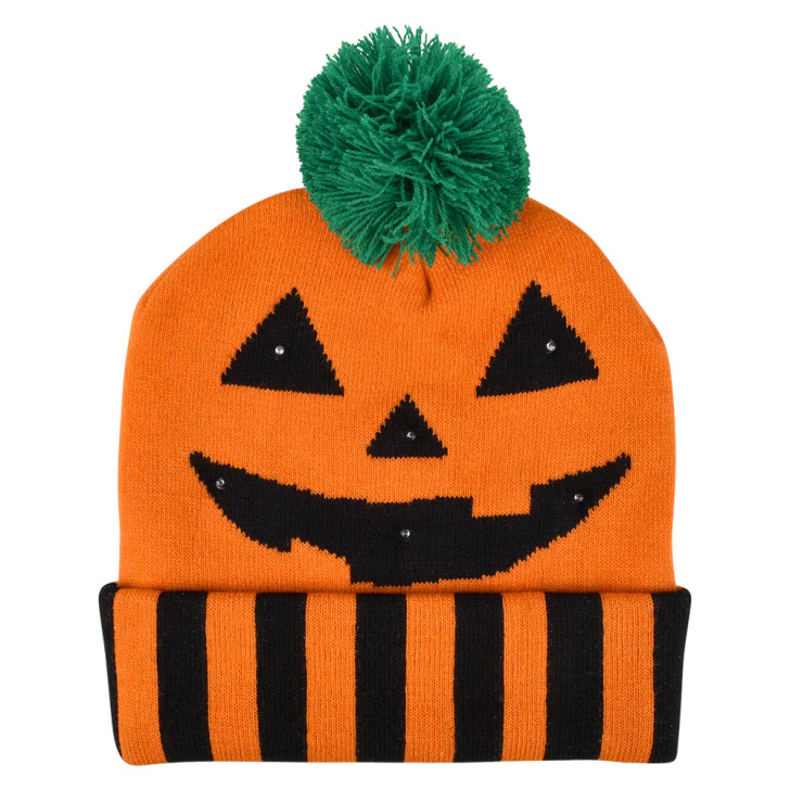 Halloween Light-Up Jack-O-Lantern Beanie Hats - 8 Inch - Case of 36
