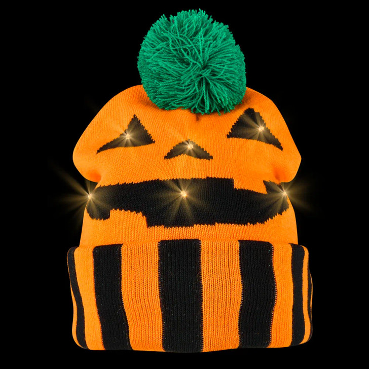 Halloween Light-Up Jack-O-Lantern Beanie Hats 8" Each