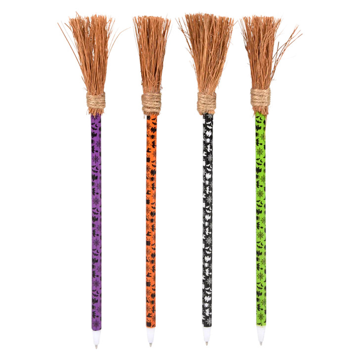 Halloween Witch's Broomstick Pens - 8.5 Inch - Case of 288 - 4 Colors