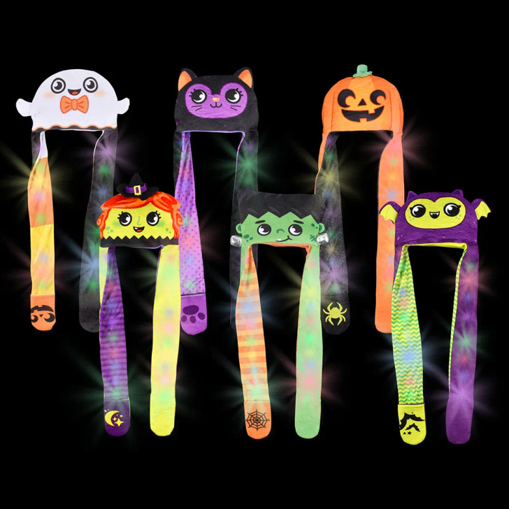 Light-Up Halloween Plush Hoodie Scarves - 35 Inch - Case of 24 - 6 Styles