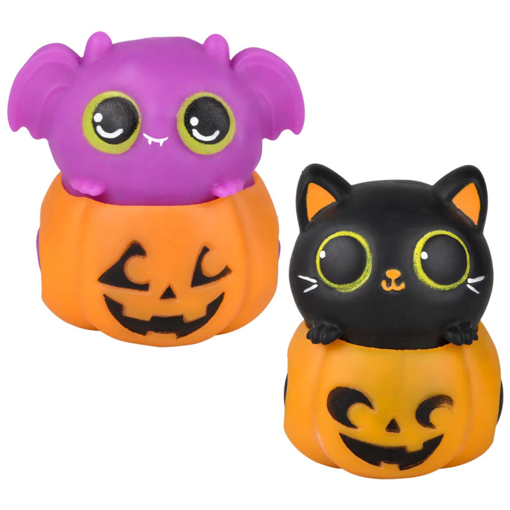 Halloween Squeezy Bead Animal Jack-O-Lantern Toy Mix - 3.5 Inch - Case of 72 - 2 Styles