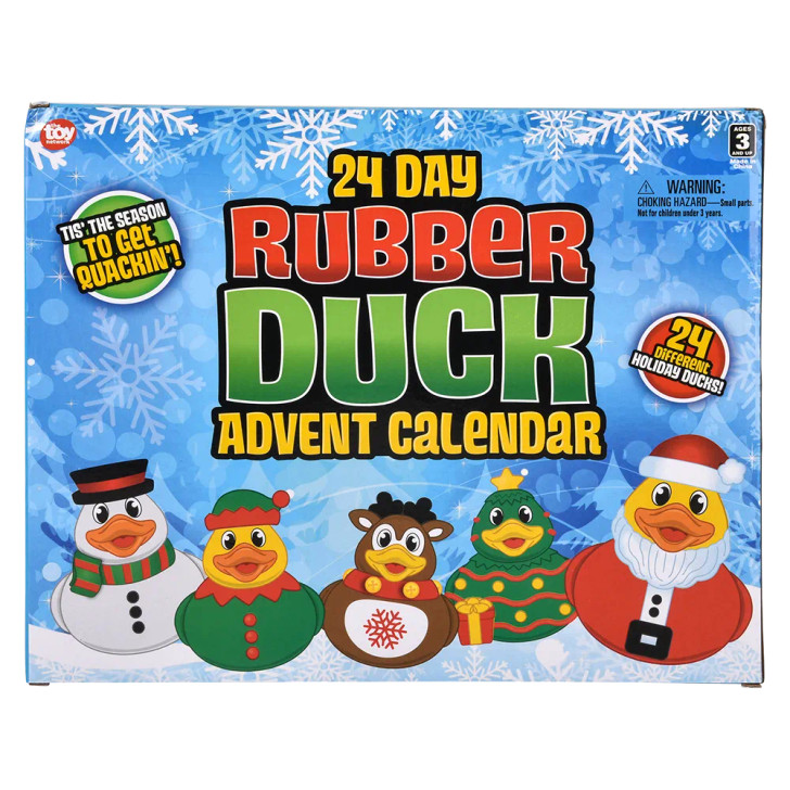 Bulk Christmas rubber duckies advent calendar 192pc 2in holiday gifts decor prizes box front 2